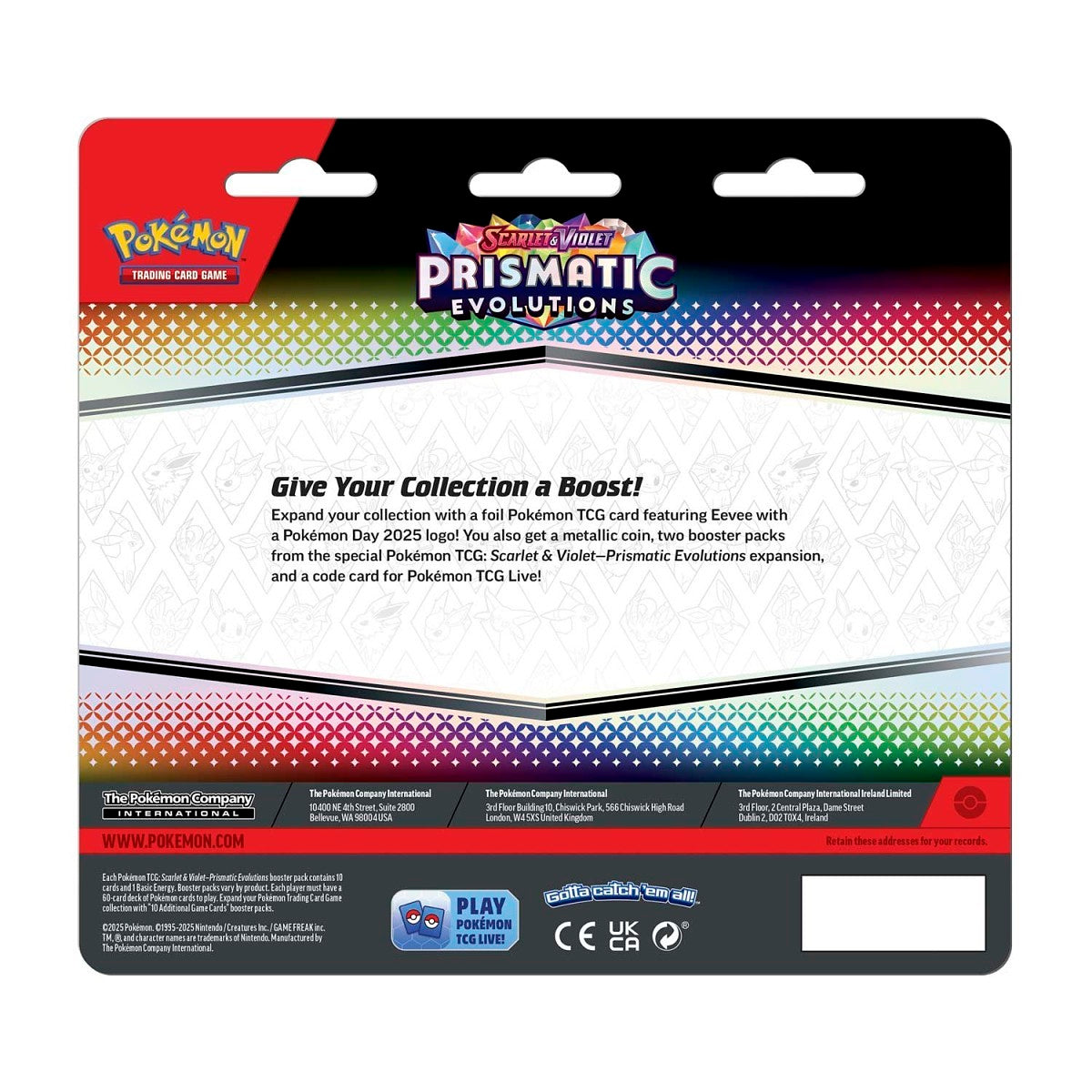 Pokemon TCG: Prismatic Evolution Eevee Card, Coin & 2 Booster Packs